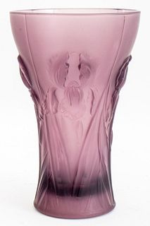 Lalique Manner Iris Purple Frosted Glass Vase