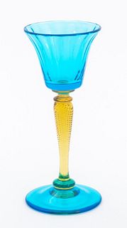 Carder Steuben Celeste Blue and Amber Wine Glass