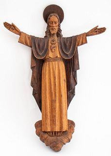 Sacred Heart of Jesus Wooden Sculpture, 20th C