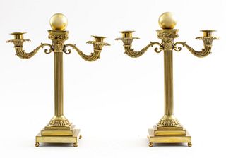 Neoclassical Two-Arm Brass Candelabras, 2