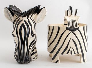 Zebra Ceramic Vase and Cache-Pot