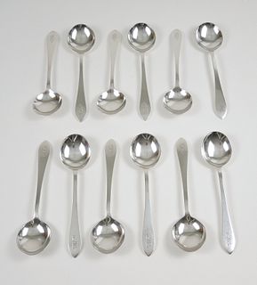 (12) Tiffany & Co. "Faneuil" Sterling Soup Spoons.