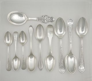 Group of (10) Silver Serving Spoons.