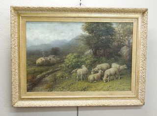 George Riecke, Oil on Canvas, Pastoral Scene with Sheep.