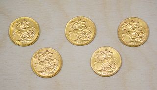(5) British Gold Sovereigns.
