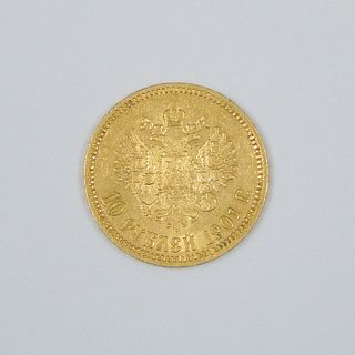 1901 Russia Nicholas II 10 Ruble Gold Coin.