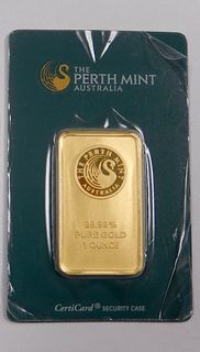 Perth Mint Pure Gold 1 Troy Ounce Bar.