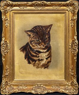  PORTRAIT OF A CAT OIL PAINTING