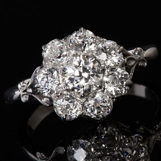 DIAMOND CLUSTER RING. set with diamonds totalling approx. 1.50 ct. size J. 3.7 grams.