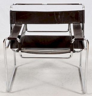 KNOLL WASSILY CHROME AND LEATHER ARMCHAIR