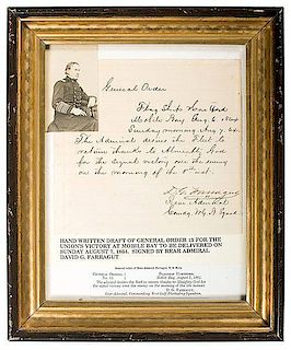 General Orders No. 13, Victory at Mobile Bay, Handwritten Draft Signed by Rear Admiral D.G. Farragut 