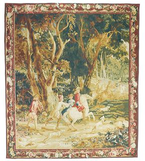 Vintage Belgium Tapestry, 7’7" x 7'5" (2.31 x 2.26 M)