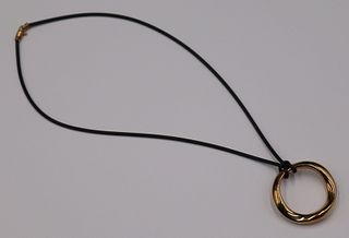 JEWELRY. Italian 18kt Gold and Black Cord Necklace