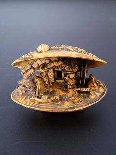 Japanese Celluloid Shell Diorama Carving 