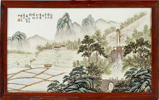 CHINESE MOUNTAIN SCENE PORCELAIN PLAQUE