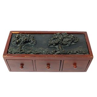 Vintage Wooden Box with Bronze Top