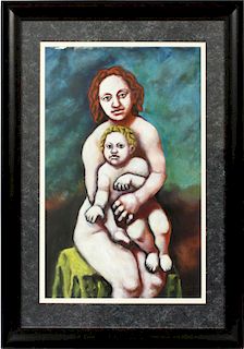 SIGNED GAMAN PAINTING OF A WOMAN & CHILD