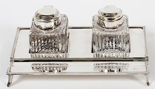 SHEAFFER PEN CO. STERLING SILVER &CRYSTAL INK STAND