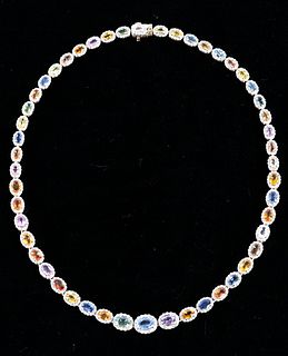 Multistone Sapphire & Diamond 14k Gold Necklace