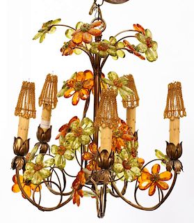 FIVE LIGHT FLORAL FORM CHANDELIER MID 20TH CENTURY