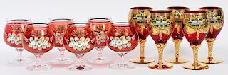BOHEMIA RUBY GLASS WINES & BRANDY SNIFTERS
