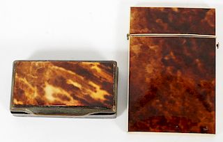 TORTOISE SHELL CARD CASE AND SNUFF BOX 19TH CENTURY