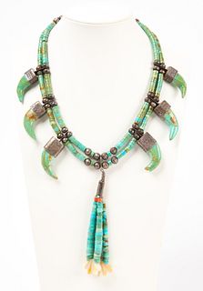 Navajo Necklace with Turquoise Bear Claws