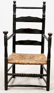PRIMITIVE STYLE PAINTED WOOD LADDER BACK CHAIR
