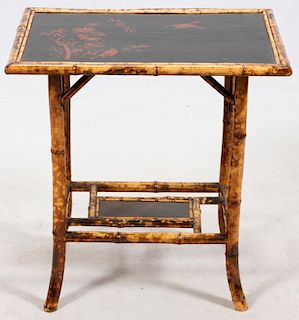 ENGLISH BLACK LACQUER AND BAMBOO SIDE TABLE