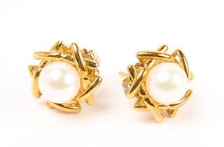 Tiffany Gold and Pearl Earrings -18k