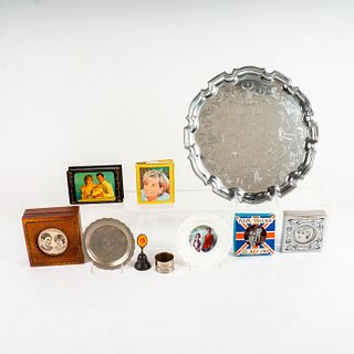 7pc Diana and Charles Memorabilia with Silver Plated Dish
