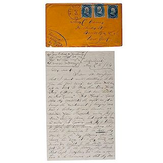 Asst. Engineer George P. Hunt, ALS Regarding the Battle of Mobile Bay, In Captured Confederate Envelope, August 8, 1864 