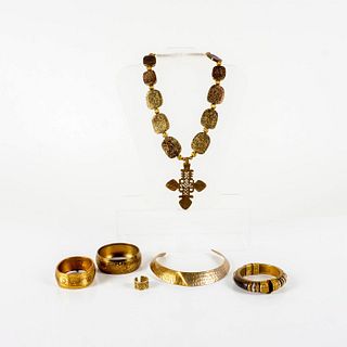5pc Brass Tone Chunky Tribal Jewelry Set