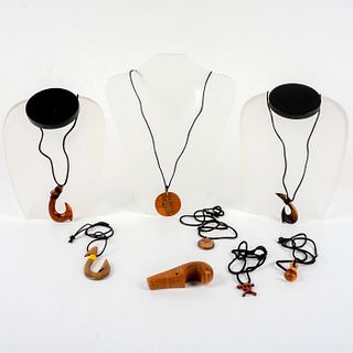 8pc Vintage Hawaiiana Koa & Natural Materials Necklaces Set