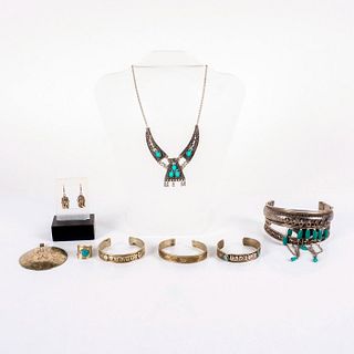 8pc Mexican Silver & Silver Plated Tribal Jewelry Set