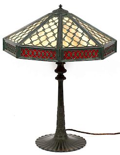 WILKINSON OVERLAY SLAG GLASS TABLE LAMP C 1920
