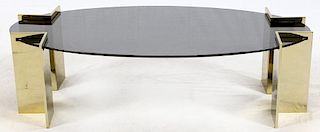 PACE COLLECTION BRASS AND SMOKY GLASS COFFEE TABLE