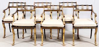 EMPIRE-STYLE GOLD AND BLACK LACQUERED DINING CHAIRS