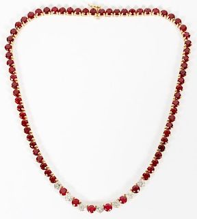 51CT RUBY DIAMOND AND 14KT YELLOW GOLD NECKLACE