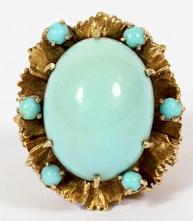 20CT NATURAL PERSIAN TURQUOISE & 18KT GOLD RING