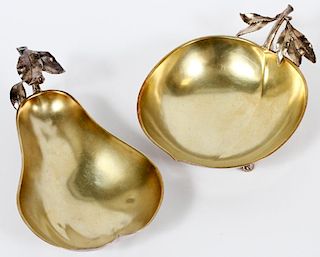 CHRISTOFLE FRANCE STERLING PEAR & APPLE FORM DISHES