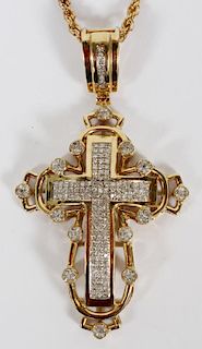 14KT GOLD AND DIAMOND CROSS WITH 14 KT CHAIN