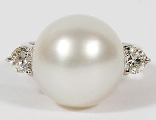 15MM SOUTH SEA PEARL DIAMOND & 18KT WHITE GOLD RING