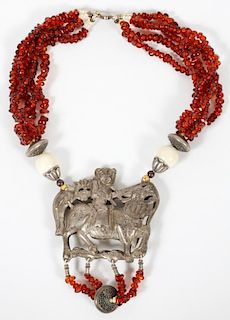ASIAN AMBER & SILVER NECKLACE