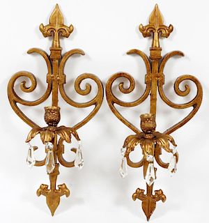 FRENCH STYLE IRON & CRYSTAL SCONCES
