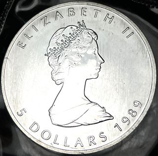 1989 Canadian $5 Maple Leaf 1 ozt .9999 Fine Silver