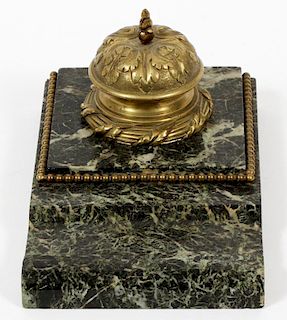 BRONZE INKWELL ON A MARBLE BASE