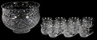WATERFORD CRYSTAL PUNCH BOWL & 13 CUPS