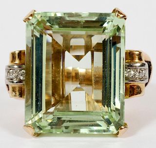 LIGHT GREEN STONE DIAMOND & 14KT ROSE GOLD RING