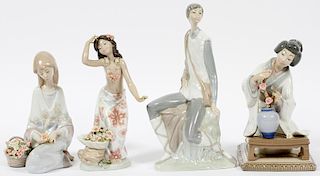 LLADRO PORCELAIN FIGURINES, 3 AND 1 NAO FIGURE 4 PCS TOTAL
